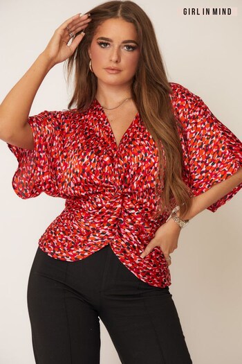 Girl In Mind Red animal Petite Vera Twist Front Blouse (K42456) | £32