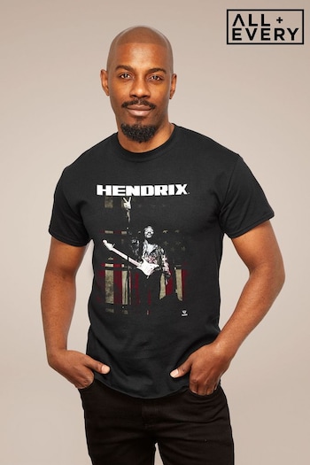 All + Every Black Jimi Hendrix Peace Flag Men's Music T-Shirt (K42515) | £22