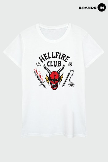 Brands In White Netflix Stranger Things Hellfire Club Women White T-Shirt (K42550) | £24