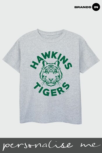 Brands In White Netflix Stranger Things Hawkins Tigers Girls Heather Grey T-Shirt (K42553) | £18