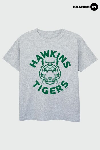 Brands In GREY Netflix Stranger Things Hawkins Tigers Boys Heather Grey T-Shirt (K42556) | £18