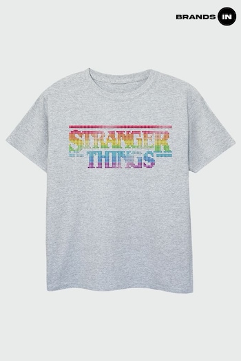 Brands In GREY Netflix Stranger Things Rainbow Dot Logo Boys Heather Grey T-Shirt (K42557) | £18