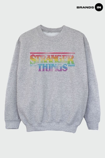 Brands In GREY Netflix Stranger Things Rainbow Dot Logo Women Heather Grey Sweatshirt (K42560) | £36