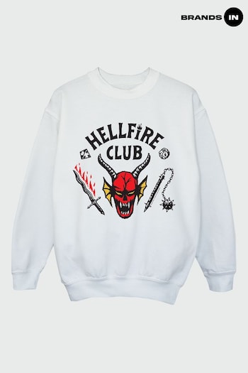 Brands In WHITE Netflix Stranger Things Hellfire Club Girls White Sweatshirt (K42561) | £25