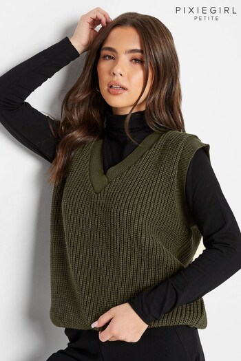 PixieGirl Petite Green V-Neck Knitted Vest (K42647) | £25