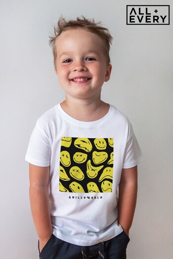 All + Every White SmileyWorld Melted Funny Faces Kids T-Shirt (K42714) | £17.50