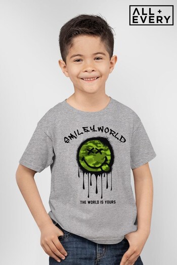 All + Every Heather Grey SmileyWorld Drip Camo Kids T-Shirt (K42718) | £17.50