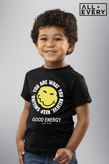 All + Every Black SmileyWorld Good Energy Kids T-Shirt (K42721) | £17.50
