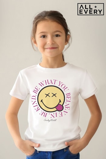 All + Every White SmileyWorld Be Kind Kids T-Shirt (K42725) | £19