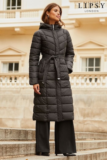 Lipsy Black Slim Longline Duvet Hooded Padded Coat (K42756) | £92
