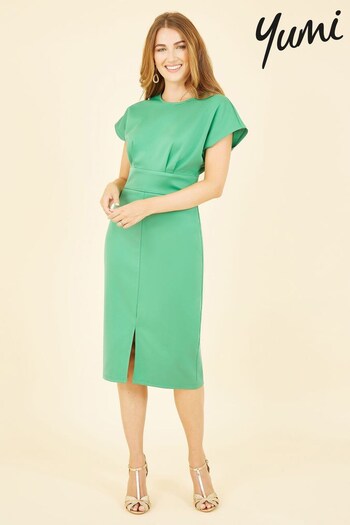 Yumi Green Scuba Kimono Sleeve Fitted Dress (K42855) | £55