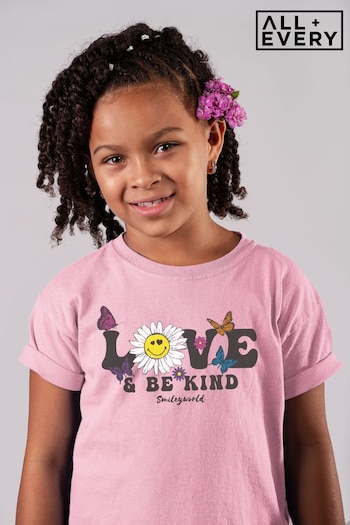 All + Every Medium Pink Smiley World Love And Be Kind Kids T-shirt (K42864) | £17.50