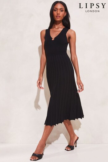 Lipsy Black Ring Detail Knitted Maxi Button Dress (K42927) | £54