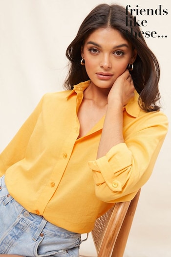 All Womens New In Orange Linen Look Button Through Long Sleeve Shirt (K43039) | £28