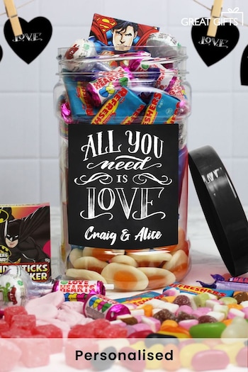 Personalised All You Need Is Love Retro Sweet Jar by Great Gifts (K43106) | £18