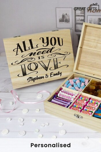 Personalised All You Need Is Love Wooden Sweet Box - 6 Compartment by Great Gifts (K43107) | £24