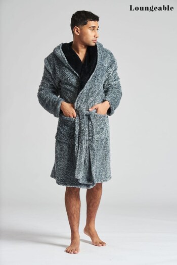 Loungeable Grey 2 Tone Hooded Shawl Dressing Gown (K43161) | £34