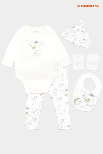 Character White Dumbo 4 Piece Baby Sleepsuit Bodysuit Hat And Bib Set (K43342) | £25