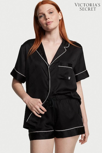 Victoria's Secret Black Diagonal Stripe Satin Short Pyjamas (K43396) | £65