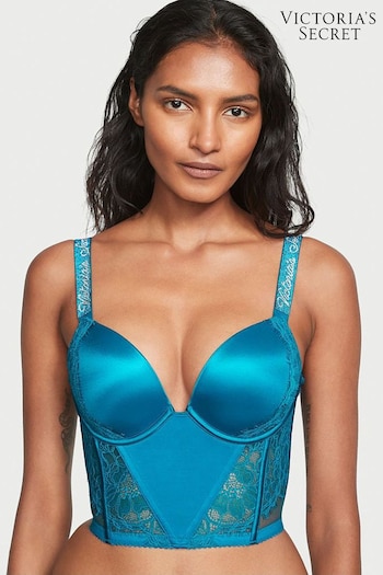 Victoria's Secret Evening Tide Blue Shine Strap Lace Push Up Bra Top (K43414) | £37