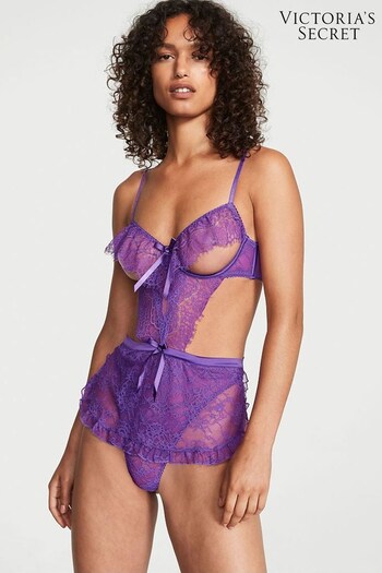 Victoria's Secret Violetta Purple Lace Lace Cut Out Apron Bodysuit (K43424) | £30