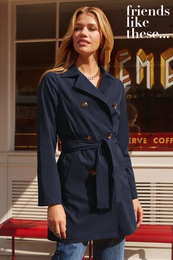 Thinking of You Navy Blue Belted Double Breasted Trench Coat (K43444) | £76