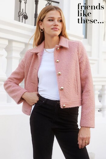 Friends Like These Pink Boucle Short Button Tailored Jacket (K43446) | £62