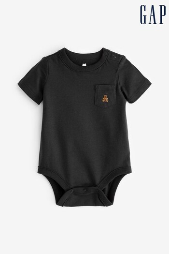 Gap Black Pocket Short Sleeve Baby Bodysuit (K43453) | £8