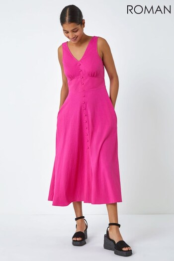 Roman Pink Sleeveless Cotton Midi Dress (K43510) | £48