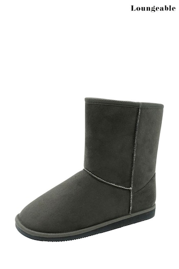 Loungeable Grey Short Boot Slipper Style with Faux Fur Lining (K43582) | £25
