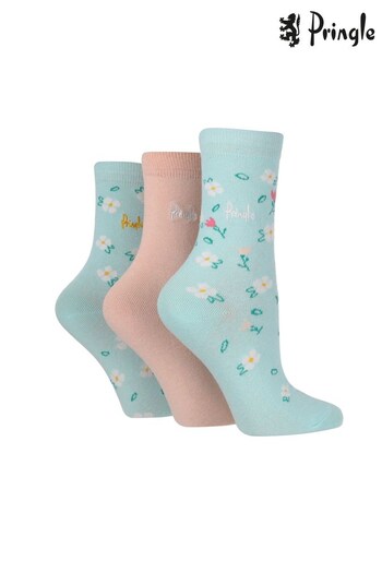 Pringle Blue Floral Design Socks (K43625) | £14
