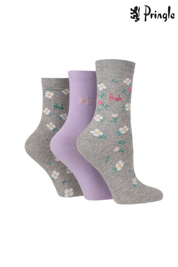 Pringle Grey Floral Design Socks (K43626) | £14