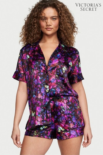 Victoria's Secret Black Moody Floral Satin Short Pyjamas (K43639) | £65