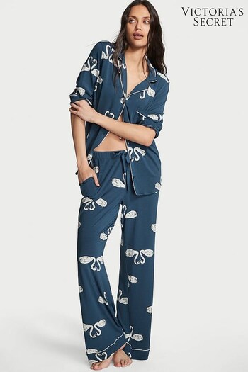 Victoria's Secret Midnight Sea Swans Blue Long Pyjamas (K43641) | £59