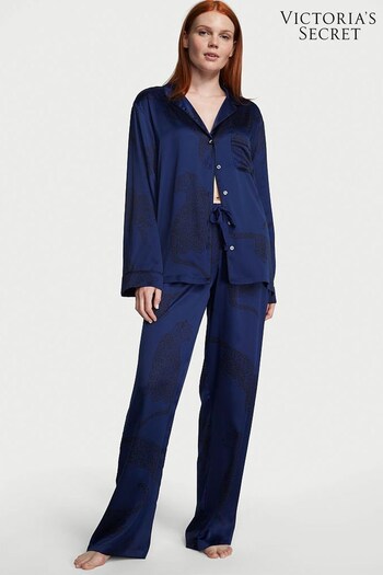 Victoria's Secret Ensign Blue Satin Long Pyjamas (K43646) | £69