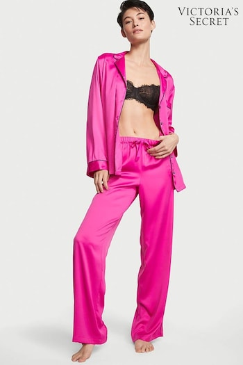 Victoria's Secret Fuschia Frenzy Pink Satin Long Pyjamas (K43648) | £69