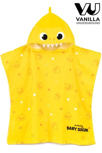 Vanilla Underground Yellow Baby Shark Character Towel Poncho (K43731) | £18