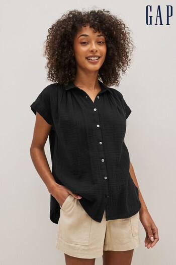 Gap Black Crinkle Short Sleeve Gauze Shirt (K43820) | £35