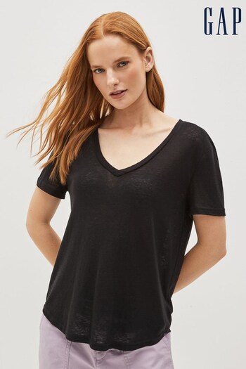 Gap Black Linen Blend Scoop Neck Short Sleeve T-Shirt (K43899) | £25