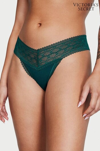 Victoria's Secret Black Ivy Green Geo Thong Lace Waist Knickers (K44000) | £9