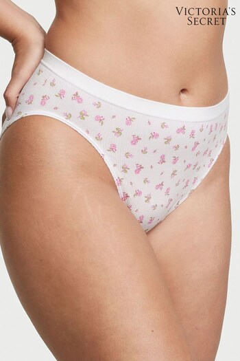 Victoria's Secret VS White Ditzy Floral Printed Waffle High Leg Brief Knickers (K44023) | £9