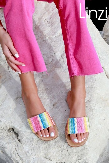 Linzi Pink Dubai Flat Slider Sandal With Rainbow Front Strap (K44056) | £25