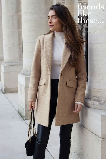 Thinking of You Camel Boucle Tailored Single Button Coat (K44145) | £64