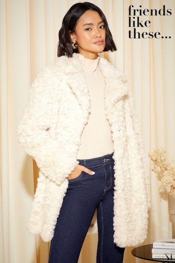 Friends Like These Cream Faux Fur Long City Coat (K44147) | £69