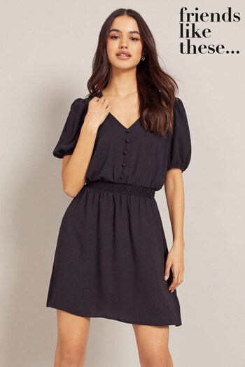 Friends Like These Black Short Sleeve Shirred Waist Mini Dress (K44151) | £30