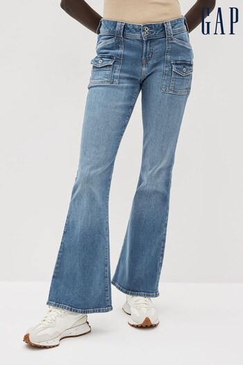 Gap Mid Wash Blue Low Rise Y2K Pocket Flare Jeans (K44400) | £45