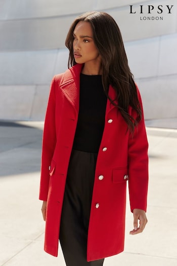 Lipsy Red Petite Button Detail Tailored Longline Coat (K44468) | £75
