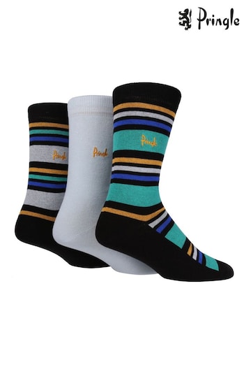 Pringle Black Multi Stripe Cotton Socks (K44560) | £14