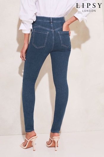 Lipsy Mid Blue High Waist Sculpt, Shape and Slim Skinny Jeans beis (K44601) | £49