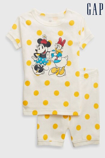 Gap Yellow Disney Minnie & Daisy Spot Print Short Sleeve Pyjama Shorts Set (K44668) | £20